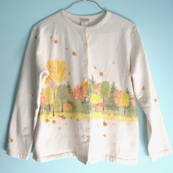Sweaters - Cute Woodland and Leaf button Artisan grandmacore sweater sized XL